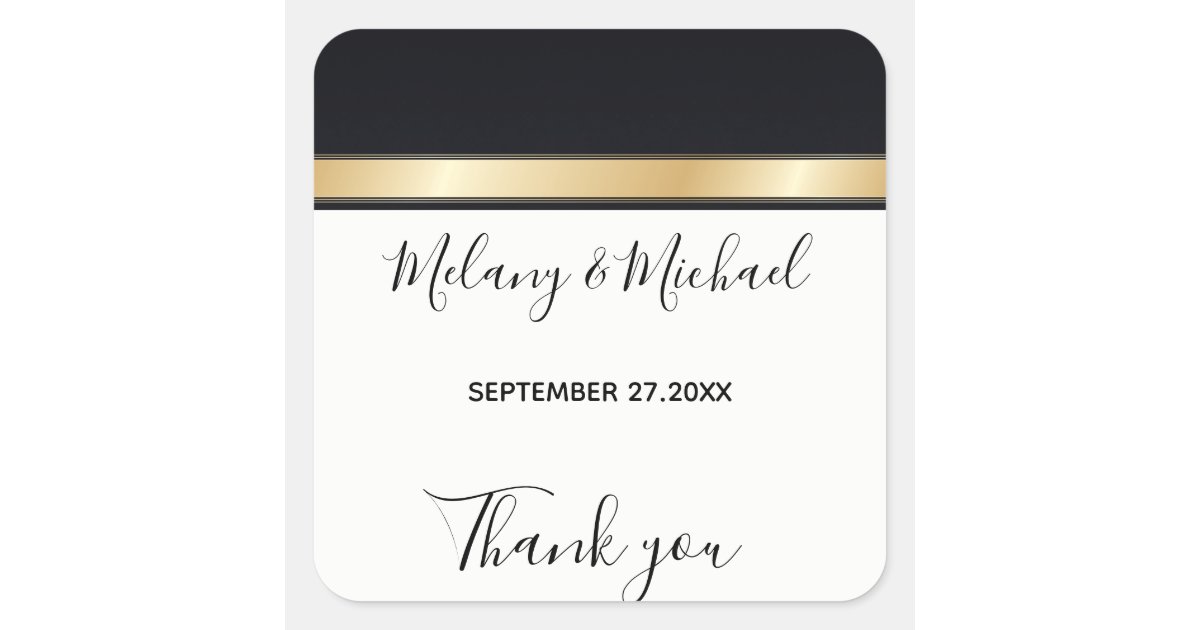 Elegant modern black white & gold Thank you Square Sticker | Zazzle
