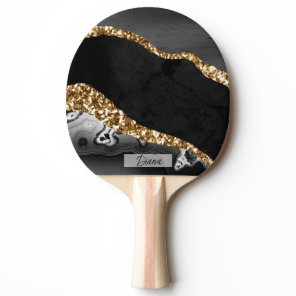 Elegant Modern Black White Liquid Marble Name Ping Pong Paddle