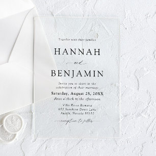 Elegant Modern Black & White Minimalist Wedding Acrylic Invitations