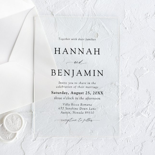 Elegant Modern Black & White Minimalist Wedding Acrylic Invitations (Creator Uploaded)