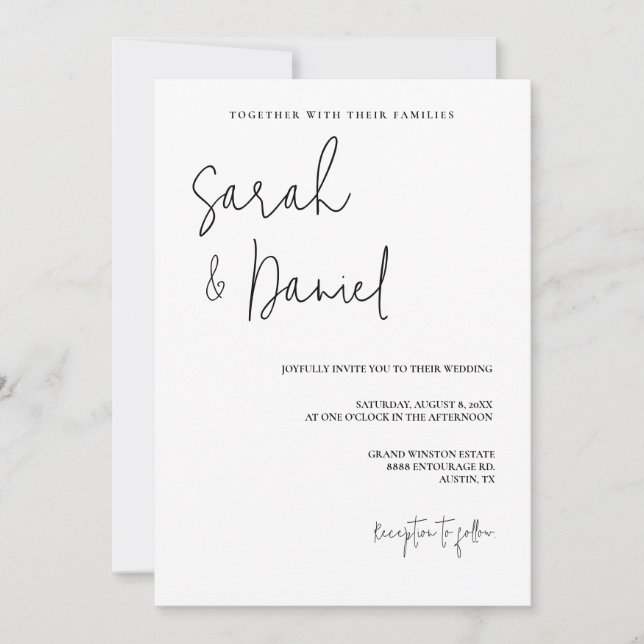 Elegant Modern Black & White Minimalist Wedding Invitation (Front)