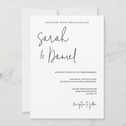 Elegant Modern Black  White Minimalist Wedding Invitation