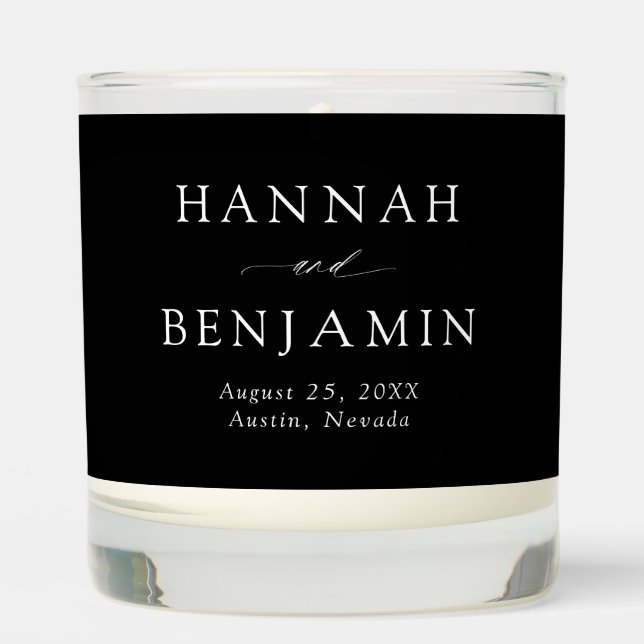 Elegant Modern Black & White Minimalist Wedding Scented Candle (Front)