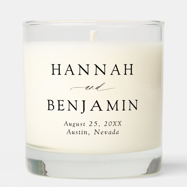 Elegant Modern Black & White Minimalist Wedding Scented Candle (Front)