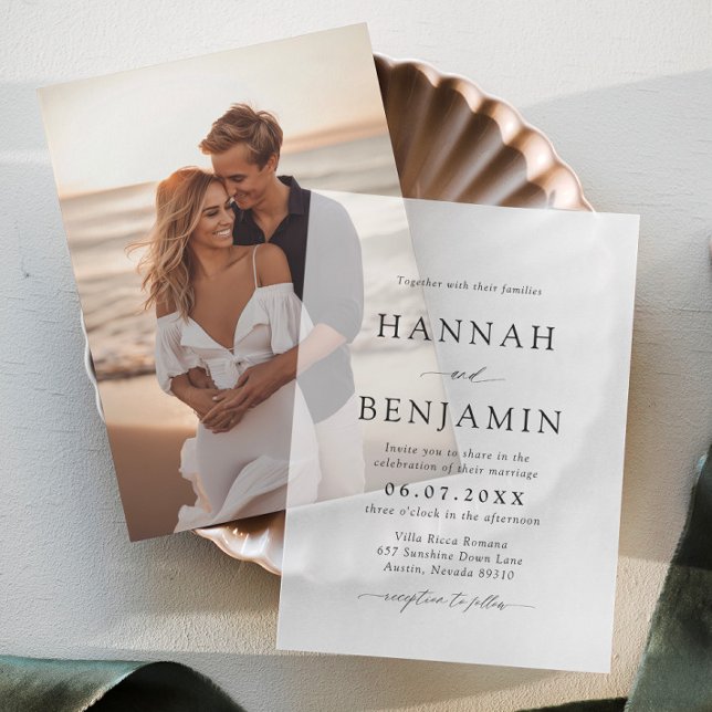 Elegant Modern Black & White Minimalist Wedding Vellum Invitations (Creator Uploaded)