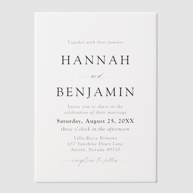 Elegant Modern Black & White Minimalist Wedding Vellum Invitations (Front)