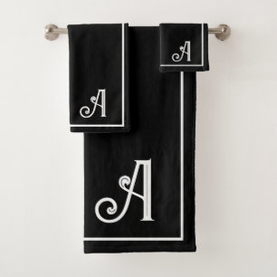 Elegant Modern Black &white Monogram Bath Towel Set