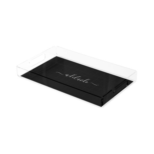 Elegant Modern Black White Monogram Script Name Ac Acrylic Tray