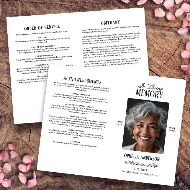 Elegant Modern Black & White Photo Funeral Program (Creator Uploaded)