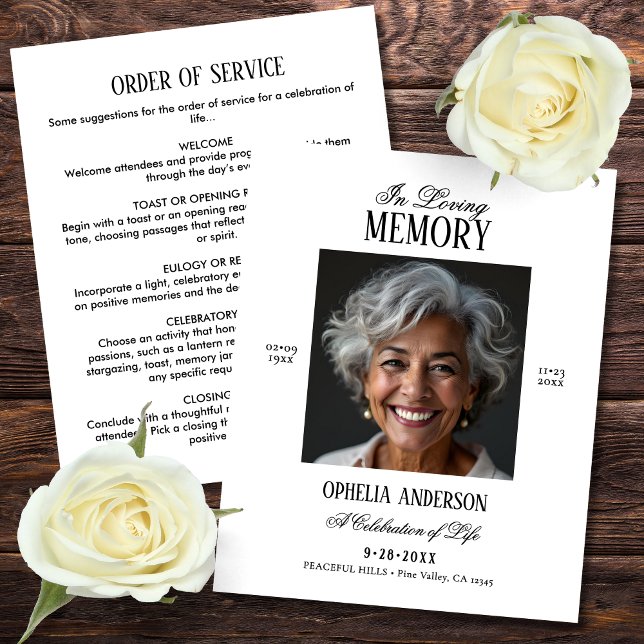Elegant Modern Black & White Photo Funeral Program (Creator Uploaded)