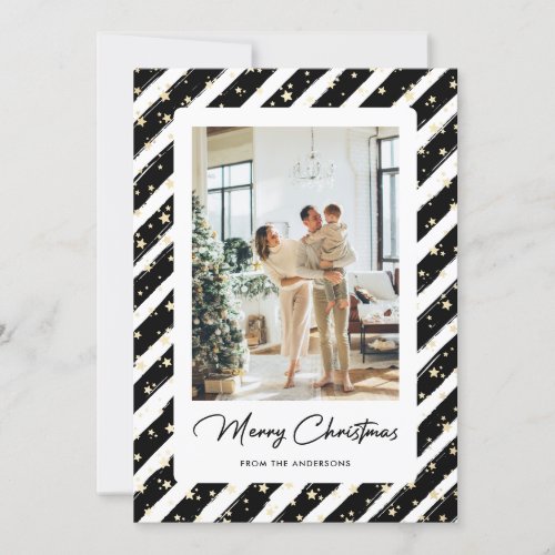 Elegant Modern Black White Photo Merry Christmas Holiday Card