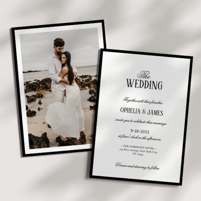 Elegant Modern Black & White Photo Wedding Invitation (Creator Uploaded)