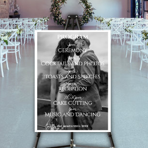 Elegant Modern Black White Photo Wedding Program Foam Board