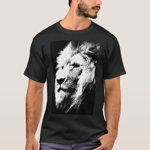 Elegant Modern Black White Pop Art Lion Head T_Shirt