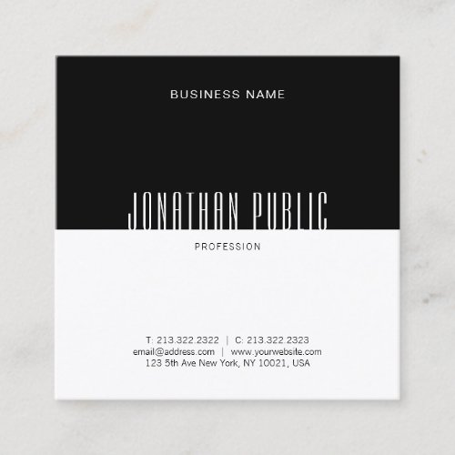Elegant Modern Black White Professional Plain Top Square Business Card