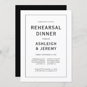 Elegant Modern Black White Rehearsal Dinner Invitation