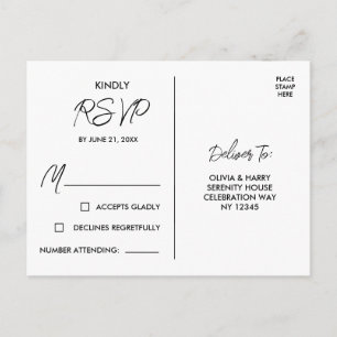 Elegant Modern Black White RSVP Postcard