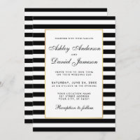 Elegant Modern Black White Striped Wedding Invite
