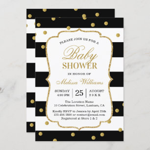 Elegant Modern Black White Stripes Baby Shower Invitation