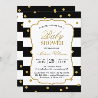Elegant Modern Black White Stripes Baby Shower Invitation