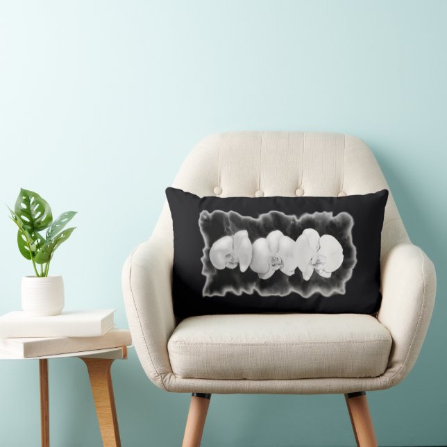 Elegant modern black white watercolor floral  lumbar pillow (Chair)