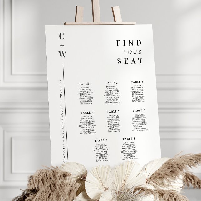 Elegant Modern Black & White Wedding Seating Chart Foam Board (Creator Uploaded)