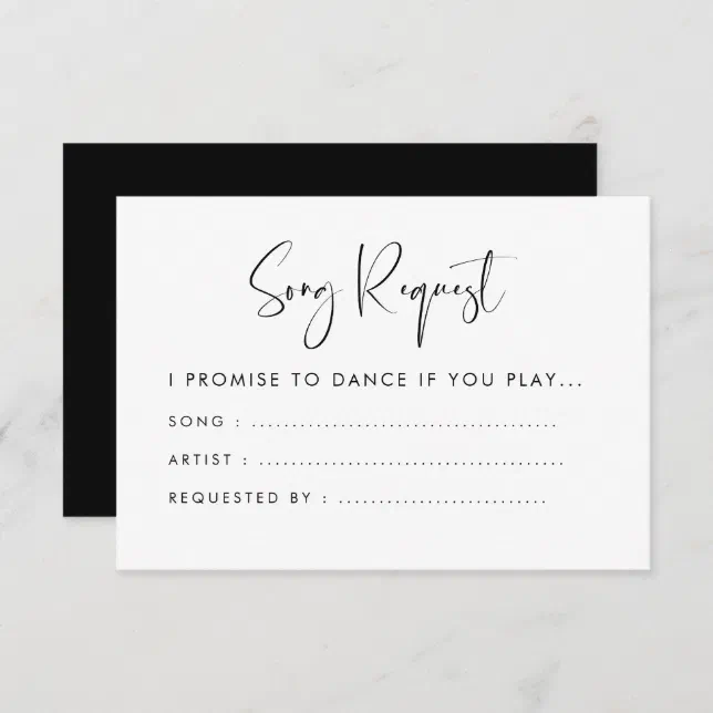 Elegant modern black & white wedding Song request Enclosure Card Zazzle
