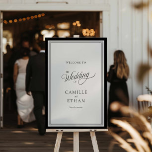Elegant Modern Black White Wedding Welcome Sign