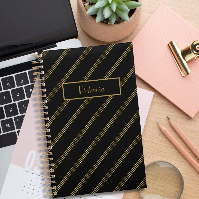 Elegant Modern Black with Dotted Gold Lines Small Planner (Creator Uploaded)