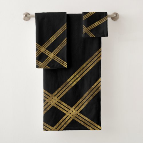 Elegant Modern Black with Gold Lines Towel Set