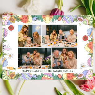 elegant Modern Blessing Easter family Four photo Holiday Card