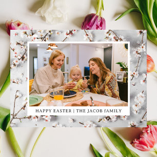 elegant Modern Blessing Easter family One photo Holiday Card