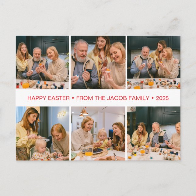 elegant Modern Blessing Easter family Six photo Holiday Postcard (Front)