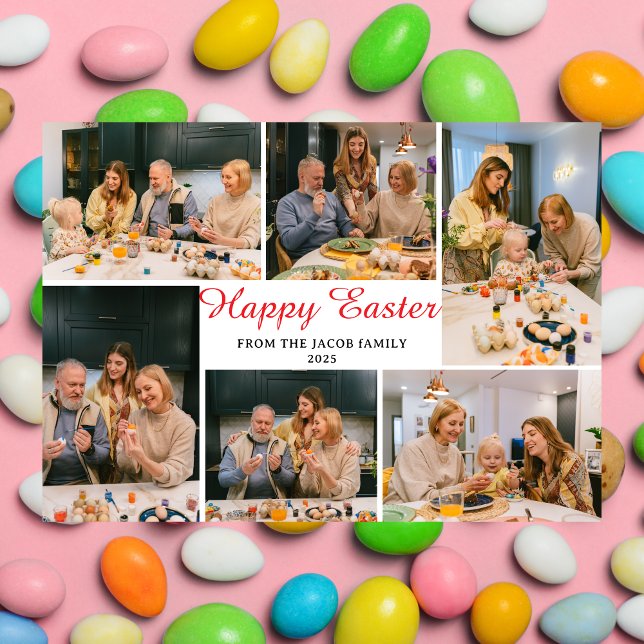 elegant Modern Blessings Easter family 6 photo Holiday Card (Creator Uploaded)