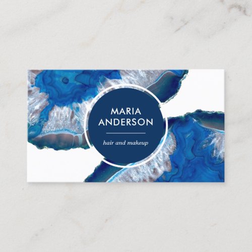 Elegant Modern Blue Agate Geode Gemstone Business Card