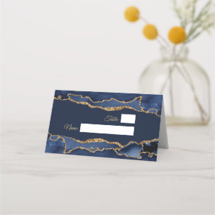 Elegant & Modern Blue and Gold Agate  Place Card