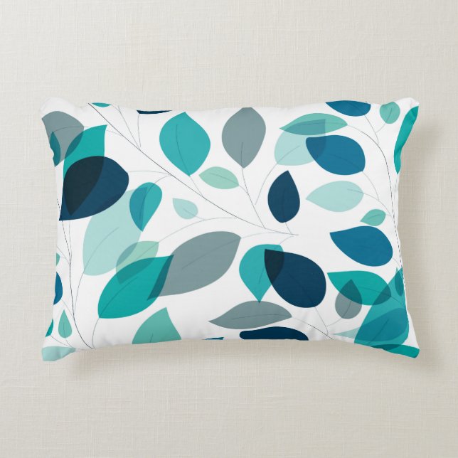 Elegant Modern Blue and Green Leaves Pattern | Accent Pillow (Front)
