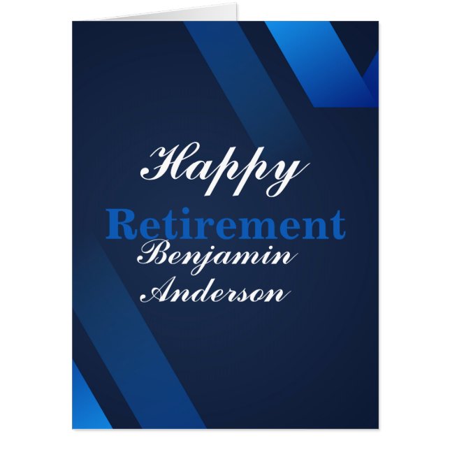 Elegant Modern Blue and White Happy Retirement big Card (Front)