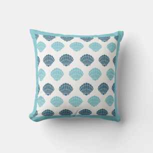Elegant & Modern Blue Beach Seashells Throw Pillow