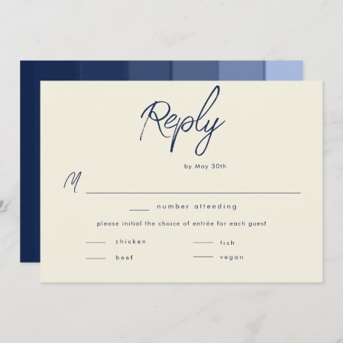 Elegant Modern Blue Beach Stripe Wedding Meal RSVP