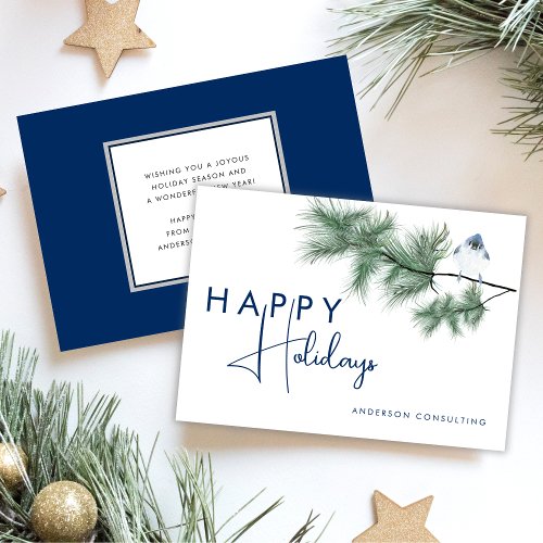 Elegant Modern Blue Bird Happy Holidays Business  Holiday Card