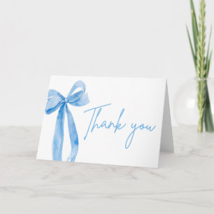 Elegant Modern Blue Bow She's Tying the Knot Letterpress Thank You Card