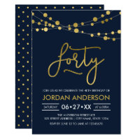 Elegant Modern Blue Faux Gold Lights 40th Birthday Card