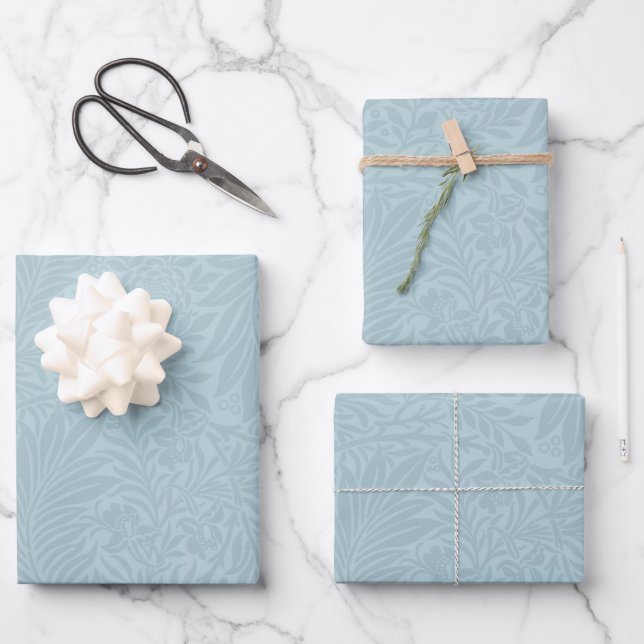 Elegant Modern Blue Floral Pattern Wrapping Paper Sheets (Front)