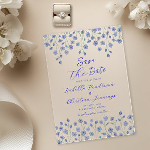 Elegant Modern Blue Floral Wedding Save The Date