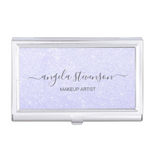 Elegant modern blue glitter makeup artist business card case
