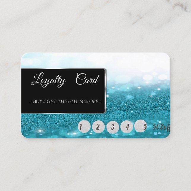 Elegant Modern Blue Glittery Bokeh  Loyalty Card (Front)
