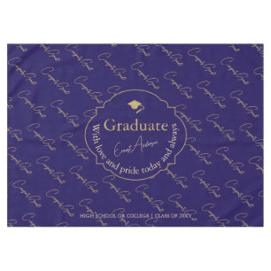 Elegant Modern Blue Gold Graduate Cap Graduation Tablecloth