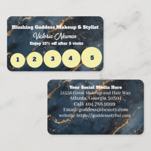 Elegant Modern Blue Gold Marble Business Loyalty Card