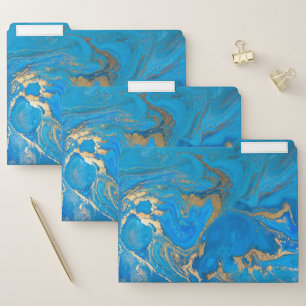 Elegant Modern Blue Gold Marble Stone Texture File Folder